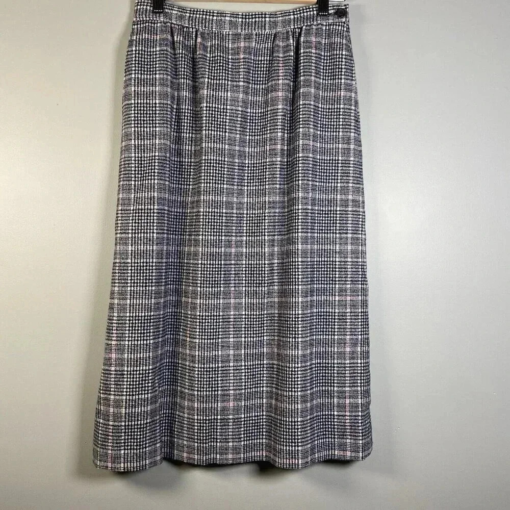 VINTAGE Pendleton Size 6 Wool Plaid Tartan Midi Skirt USA Blue Tan‎ A-line